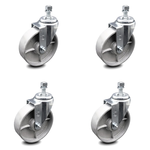 Semi Steel Swivel TS Caster w/RB w/5" Wheels & 12mm Stem-4 Swivel, 4PK